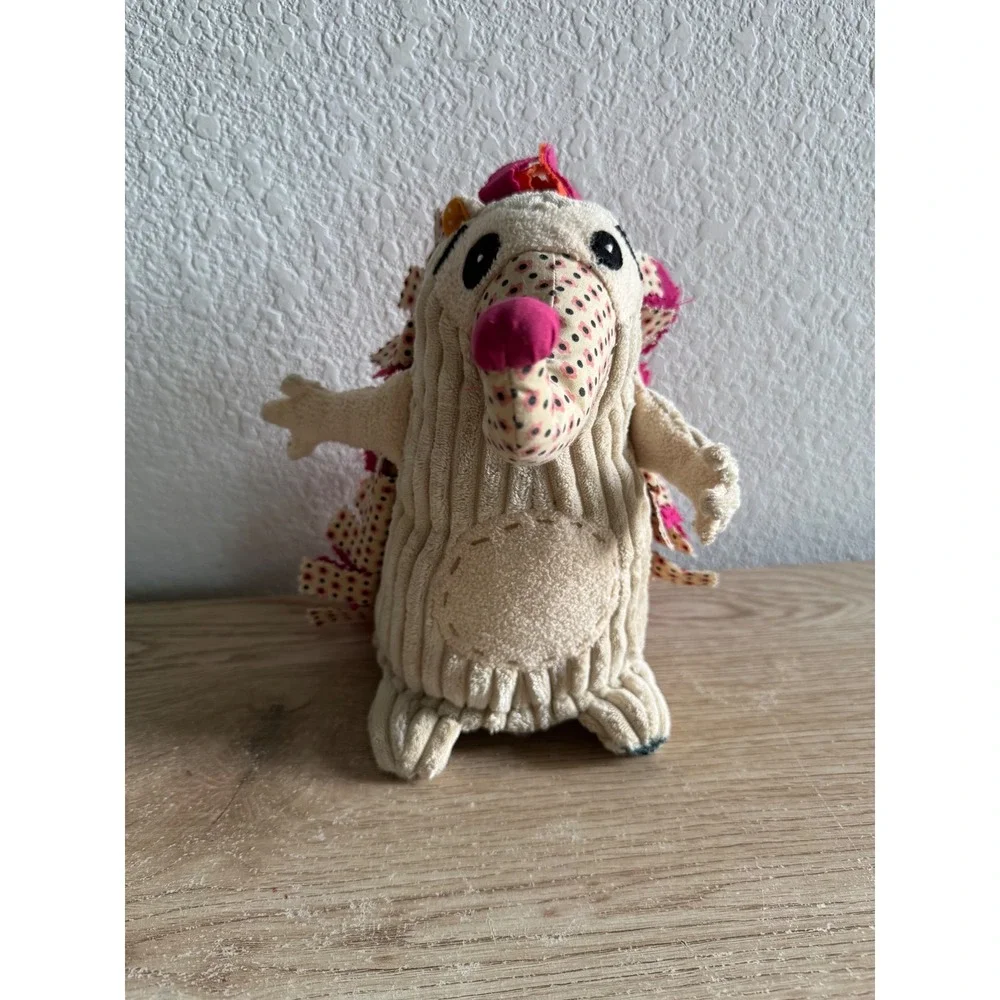 Les Deglingos Spiklos the Hedgehog Plush Tan Corduroy Colorful Fabric Scraps Toy